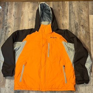 Columbia Bright Orange and Brown Hooded Jacket Featuring Omni-Shield